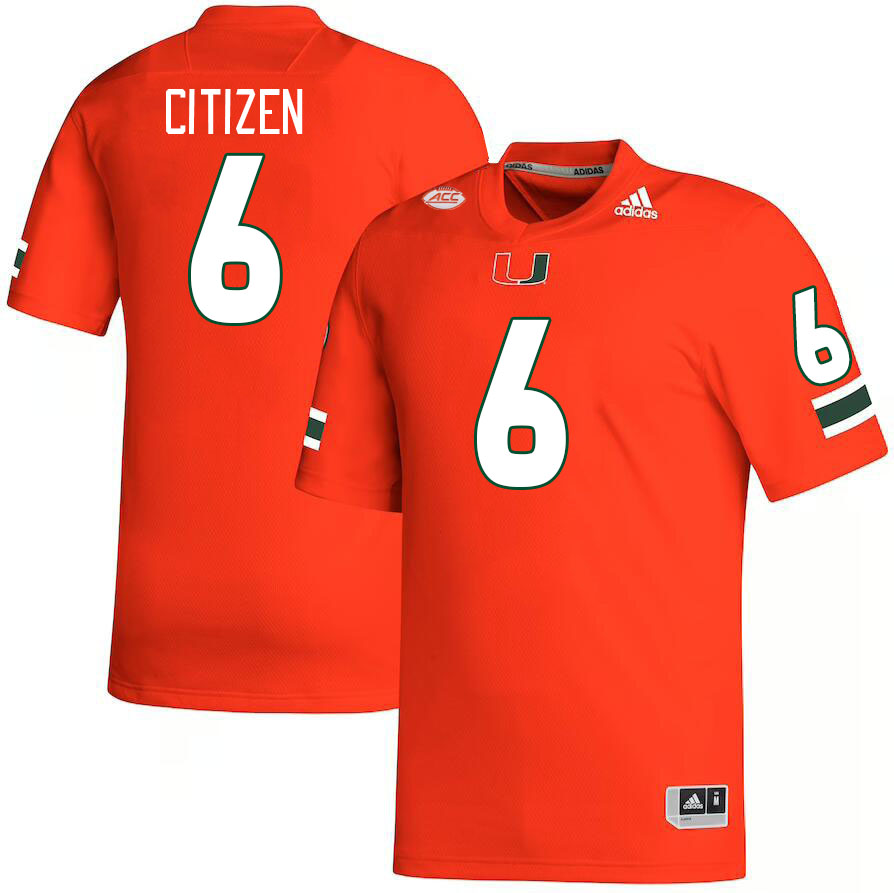 Men #6 TreVonte Citizen Miami Hurricanes College Football Jerseys Stitched-Orange